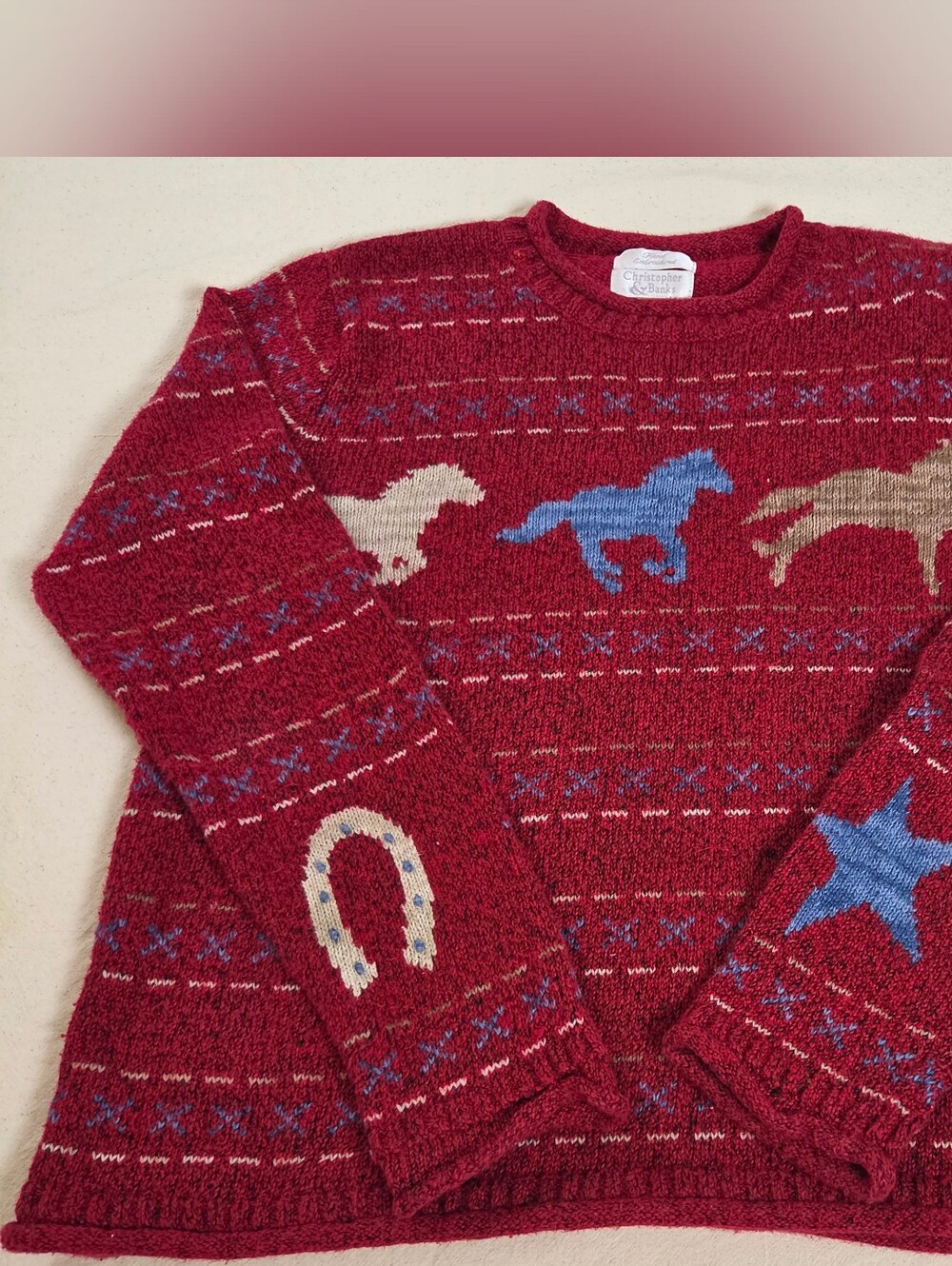 Vintage 2003 Christopher & Banks Horse Sweater Y2K Western Equestrian Medium